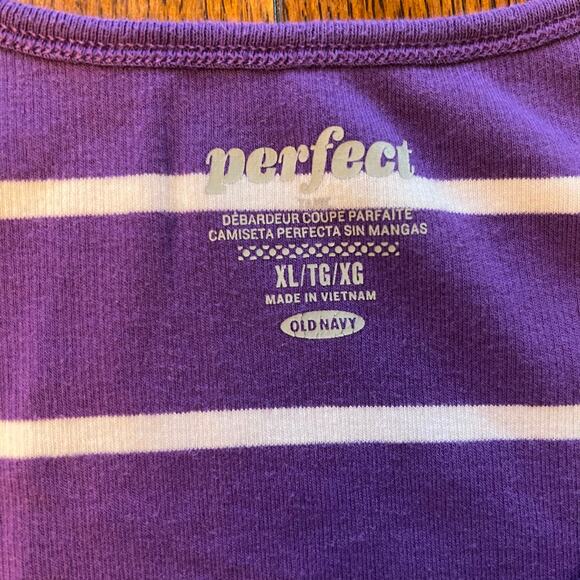Y2K Old Navy The Perfect Tank Top XL Purple White Stripe Sleeveless Stretchy - Picture 3 of 8